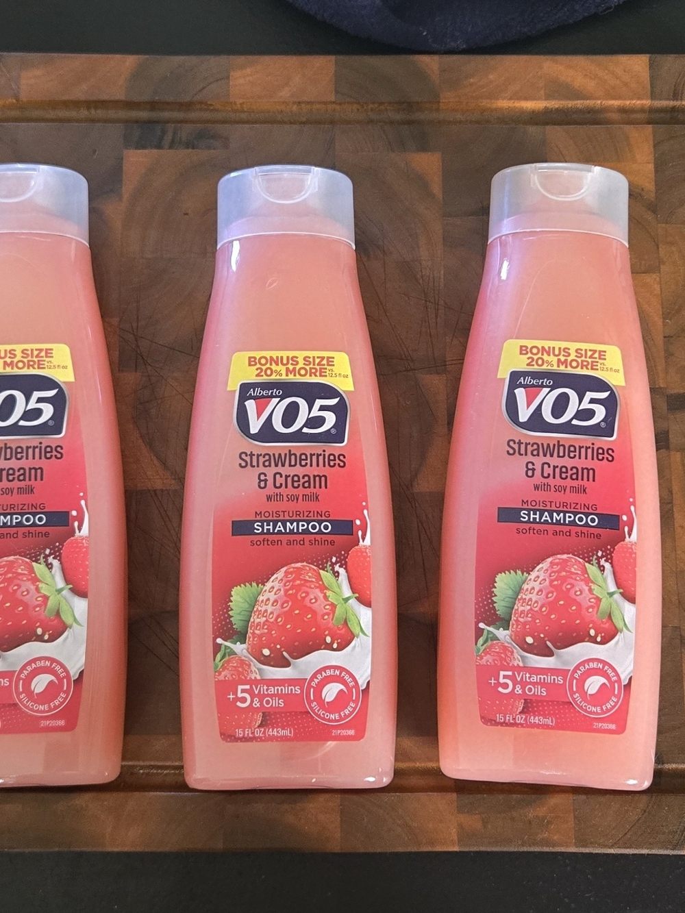 3 Bottles Of Alberto VO5 Strawberries & Cream Moisturizing Shampoo - Pink